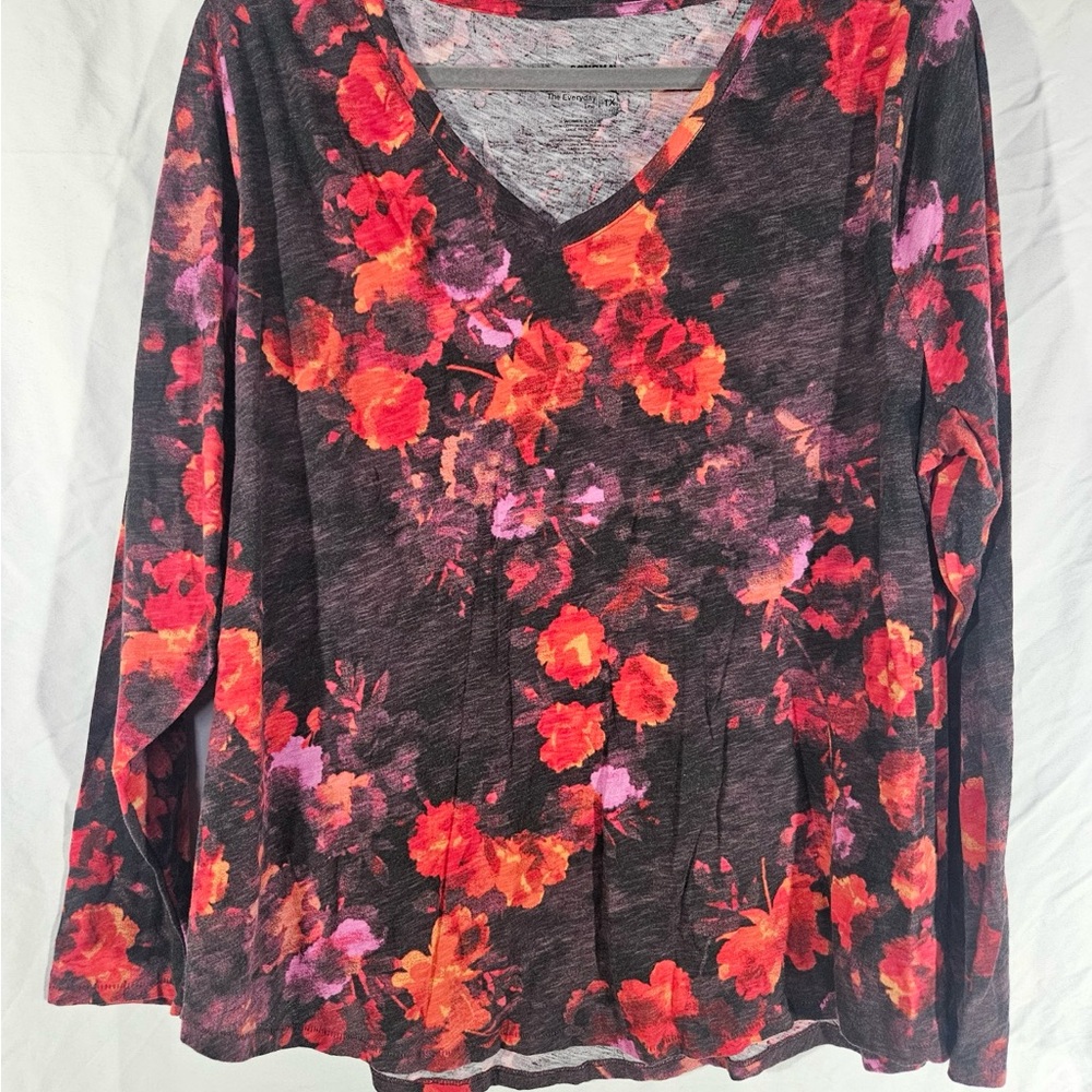 Sonoma Red and Purple Floral Long Sleeve Top